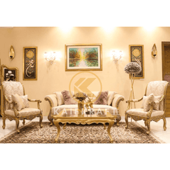 5 Seater Sofa Set with Center Table - GOLD MERAKI SOFA SET