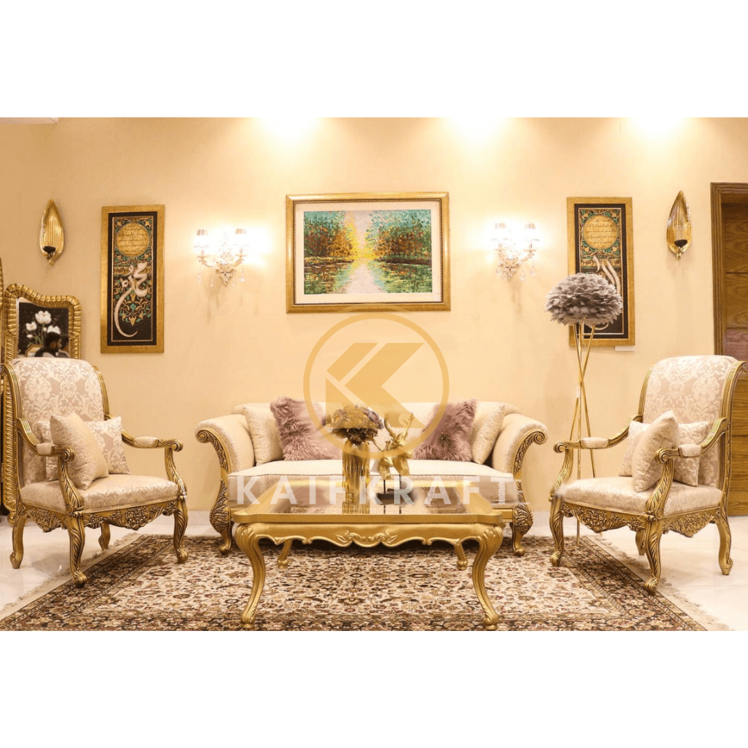 5 Seater Sofa Set with Center Table - GOLD MERAKI SOFA SET