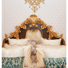 Royal Gold Wooden Carved Bed Set